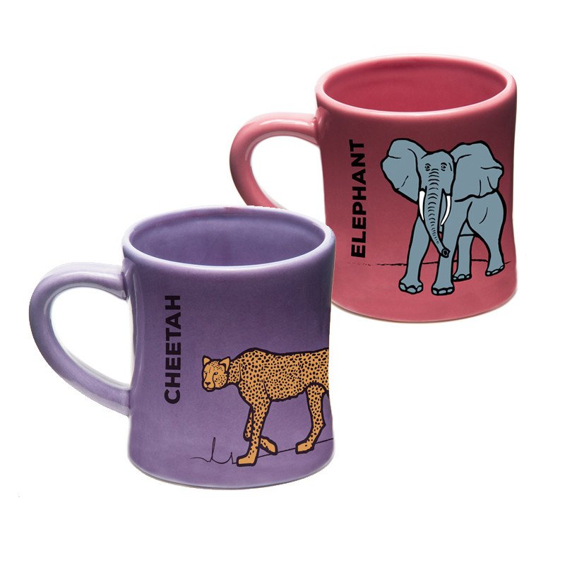 Pair of Kid-Sized Ceramic Mugs - Rhinoceros & Lion